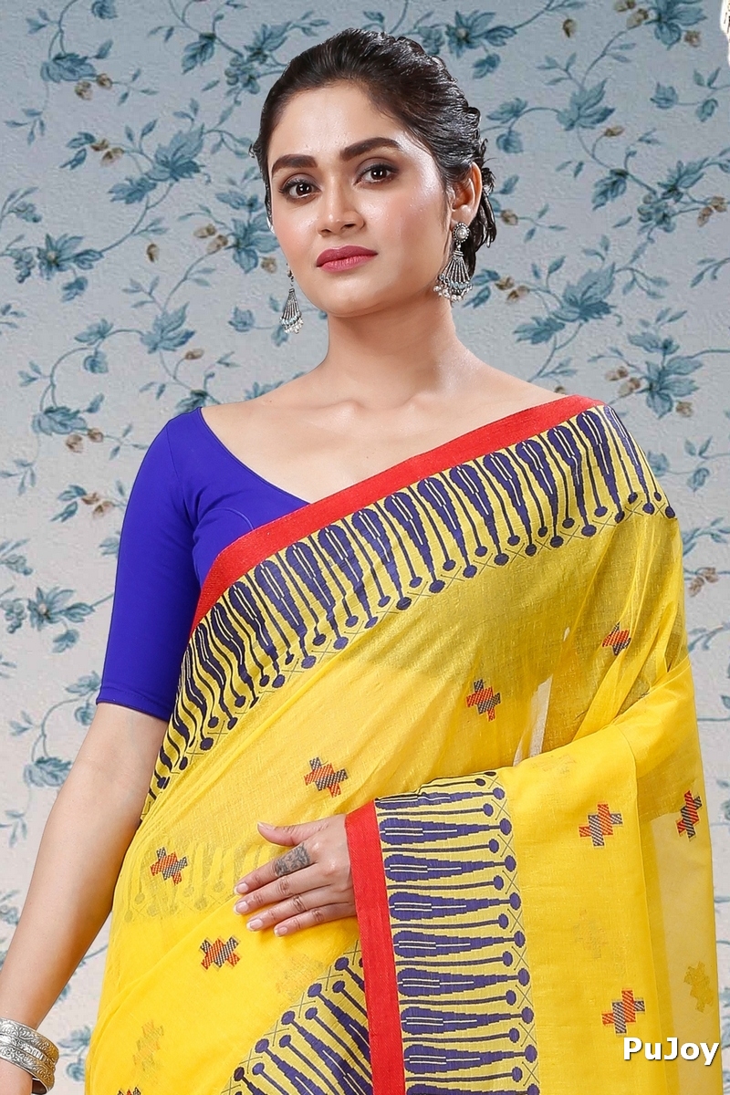Yellow Pure Cotton Simar Tant Saree (1036)
