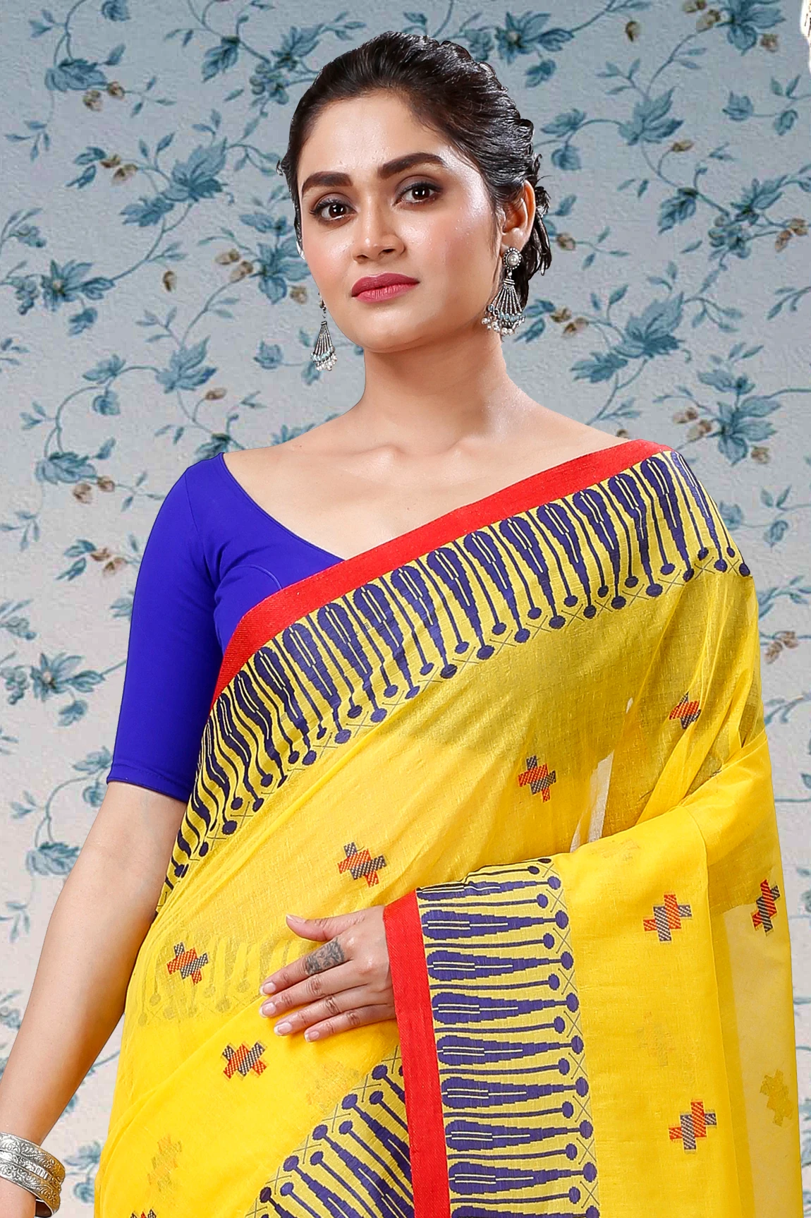 Yellow Pure Cotton Simar Tant Saree (1036)