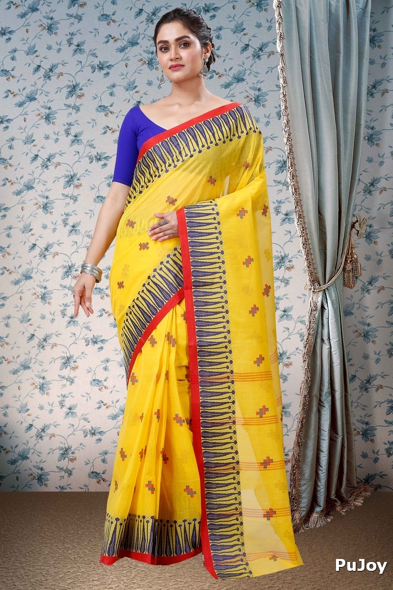 Yellow Pure Cotton Simar Tant Saree (1036)