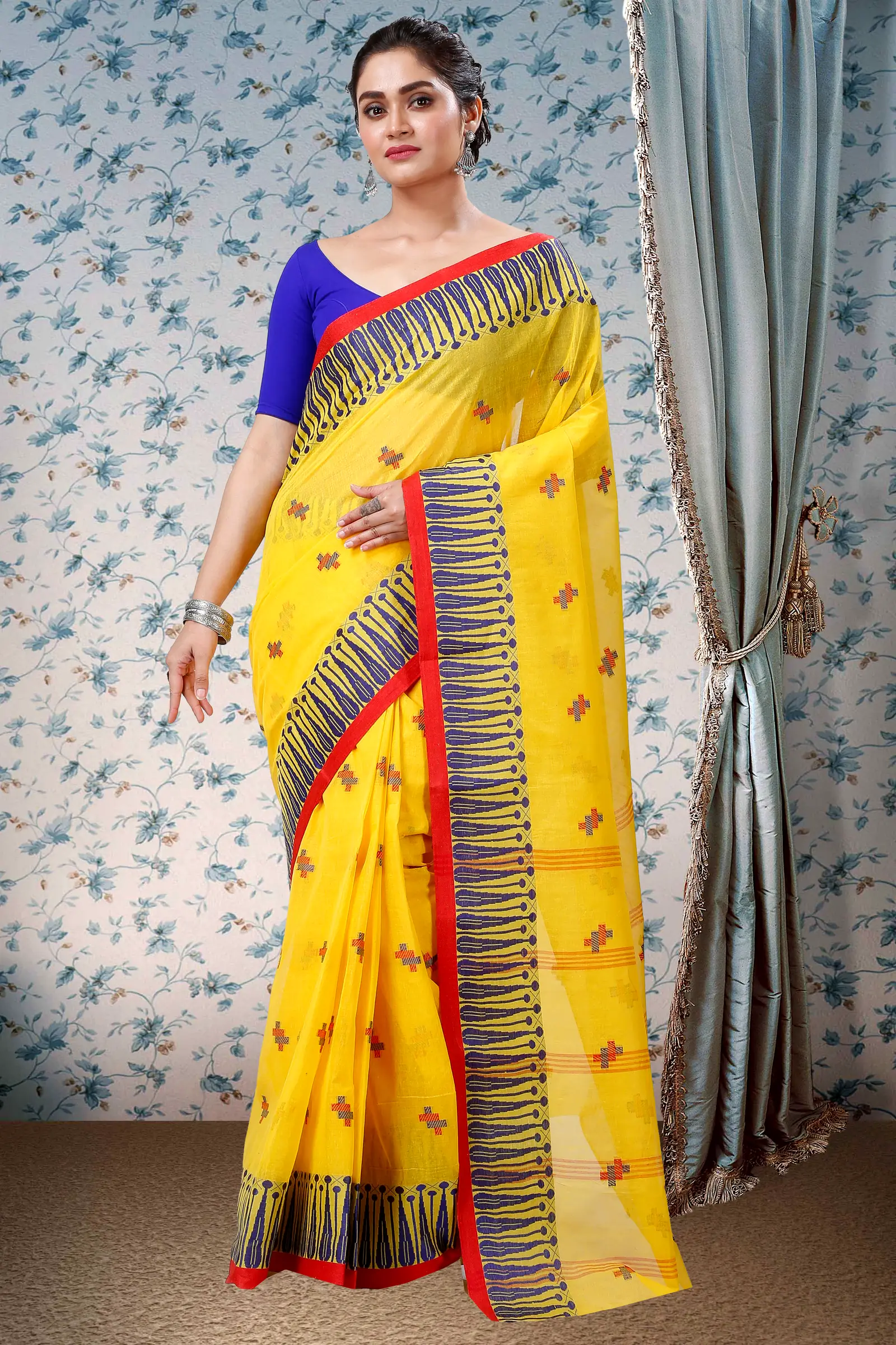 Yellow Pure Cotton Simar Tant Saree (1036)