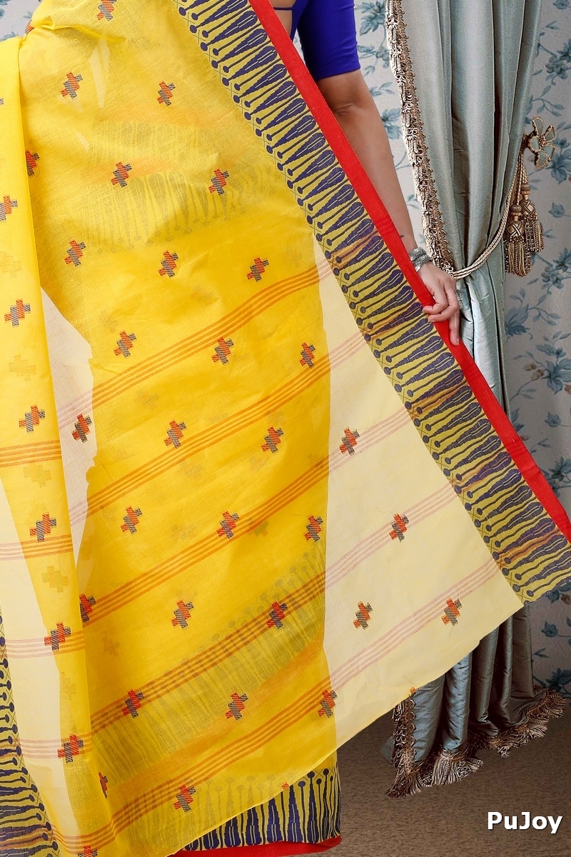 Yellow Pure Cotton Simar Tant Saree (1036)