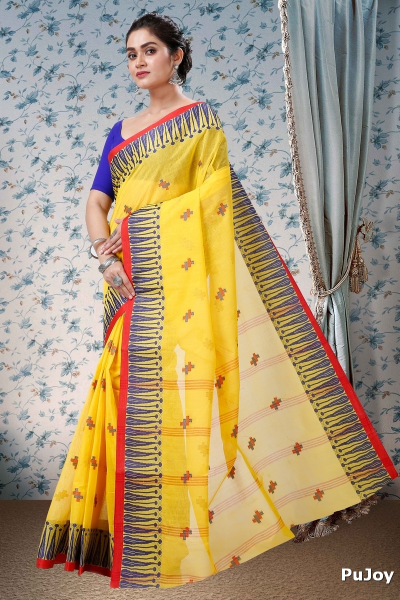 Yellow Pure Cotton Simar Tant Saree (1036)
