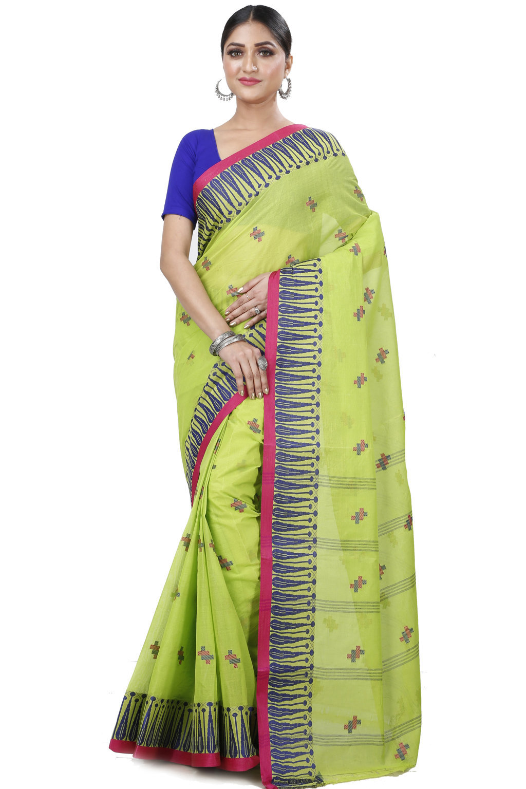 Olive Green Pure Cotton Simar Tant Saree (1037)