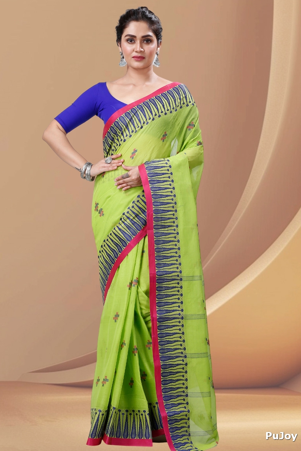 Olive Green Pure Cotton Simar Tant Saree (1037)