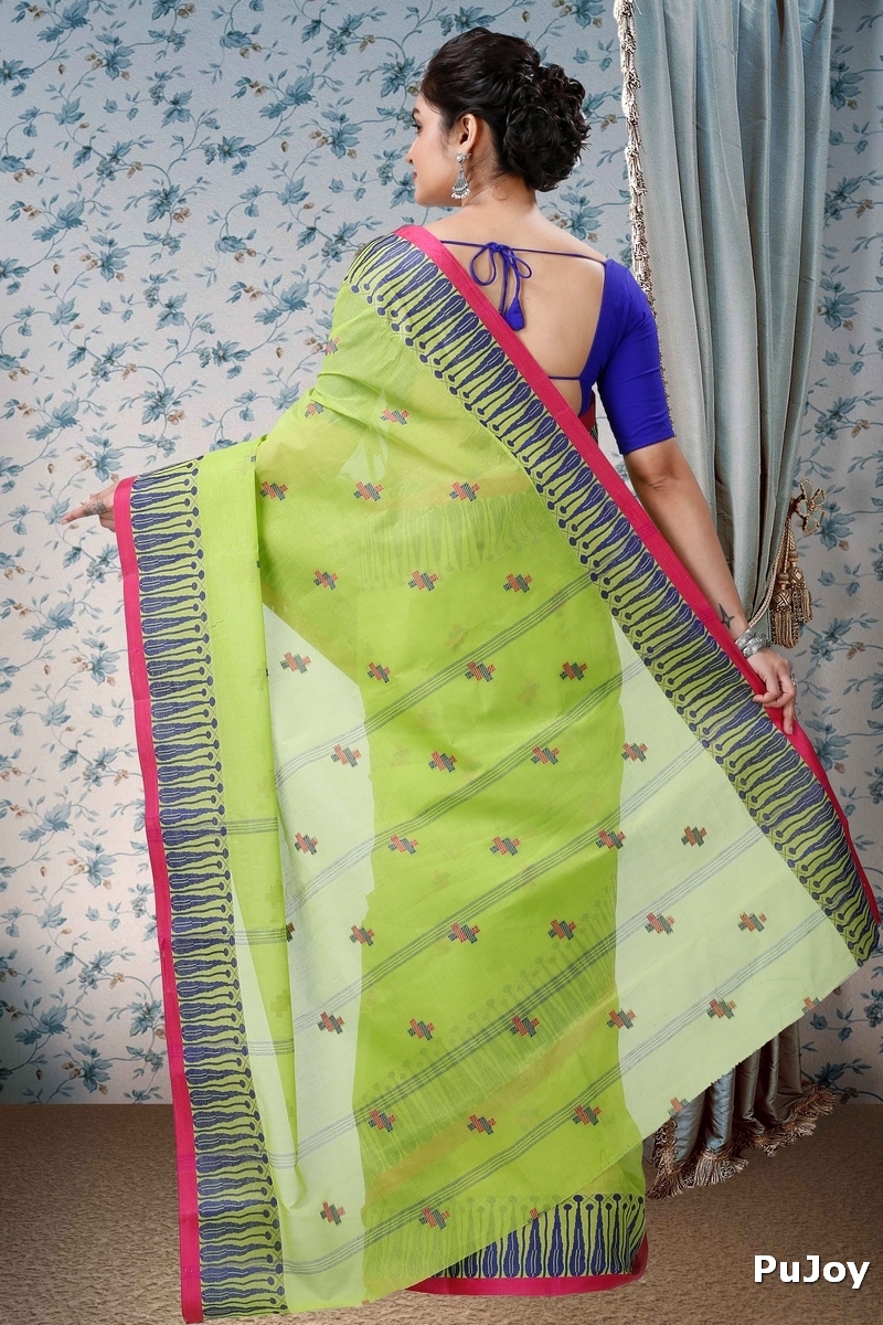 Olive Green Pure Cotton Simar Tant Saree (1037)