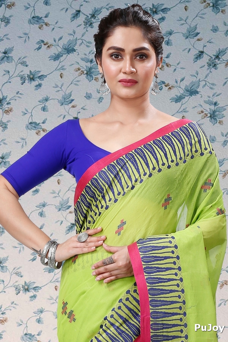 Olive Green Pure Cotton Simar Tant Saree (1037)