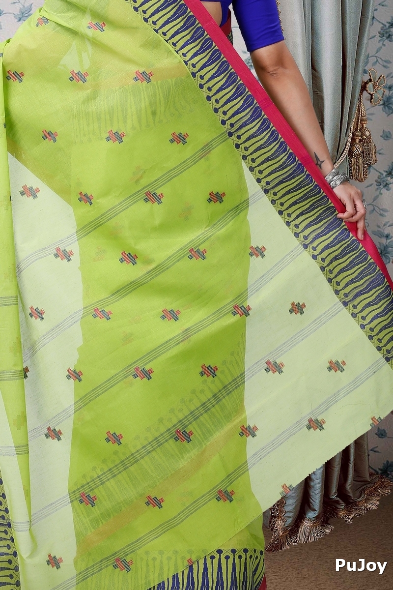 Olive Green Pure Cotton Simar Tant Saree (1037)