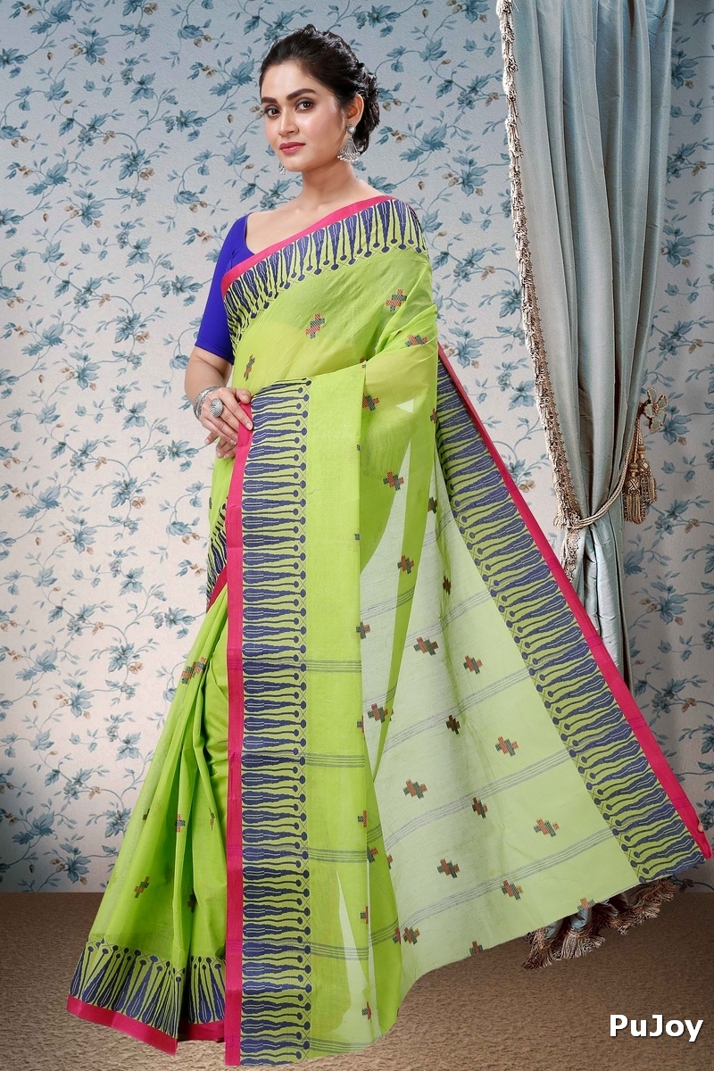 Olive Green Pure Cotton Simar Tant Saree (1037)