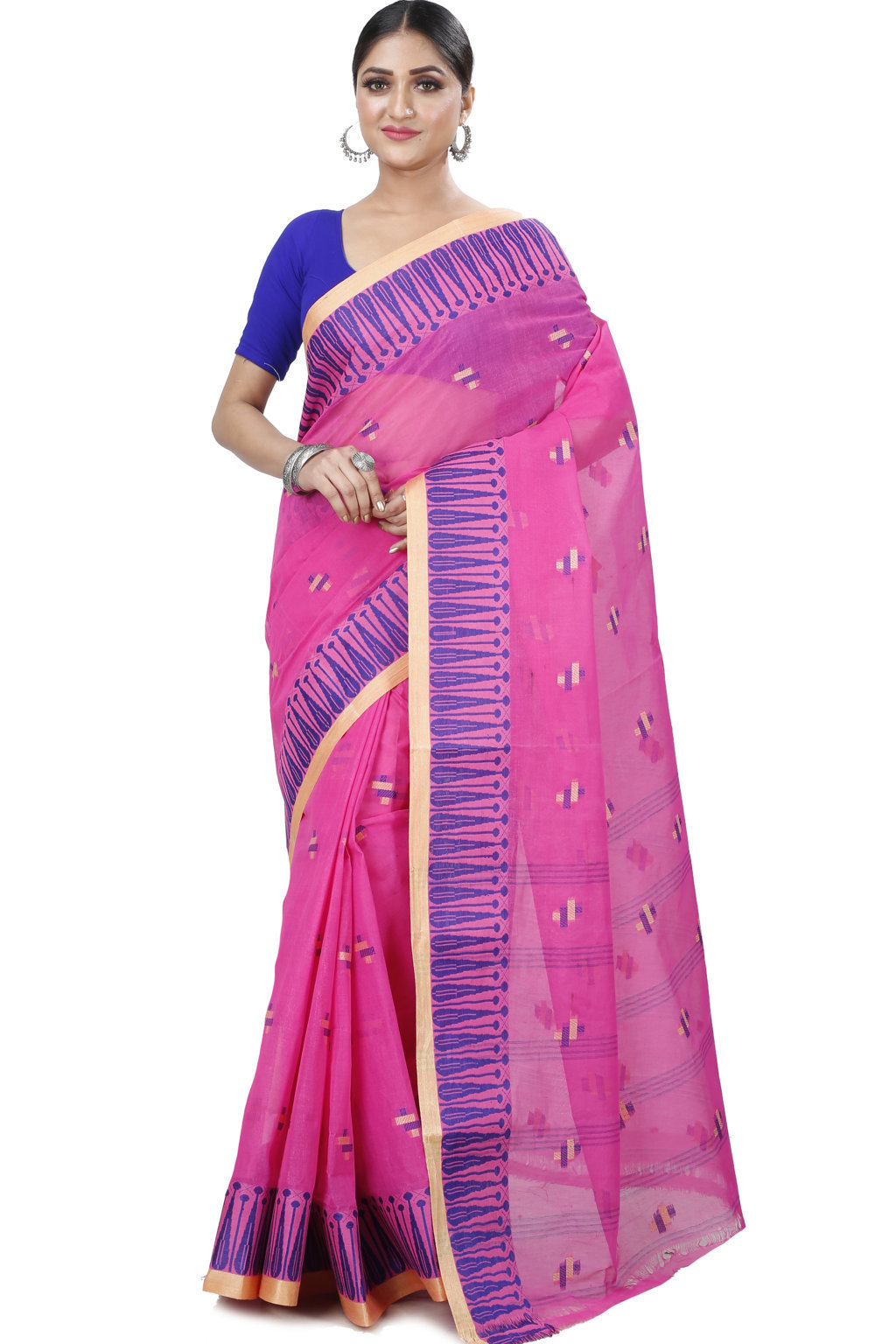 Pink Pure Cotton Simar Tant Saree (1038)