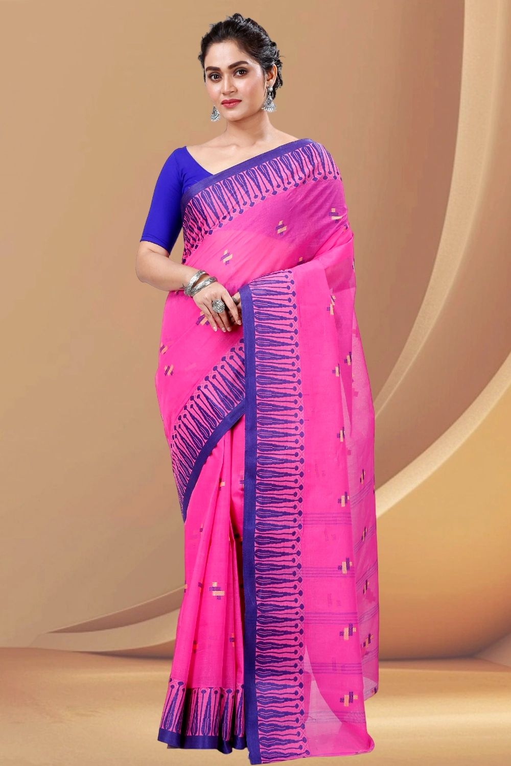 Pink Pure Cotton Simar Tant Saree (1038)