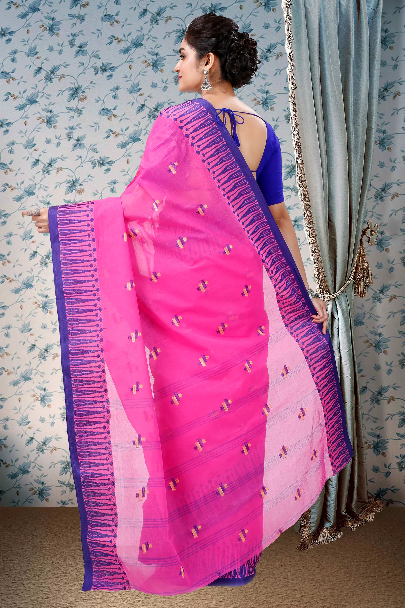 Pink Pure Cotton Simar Tant Saree (1038)