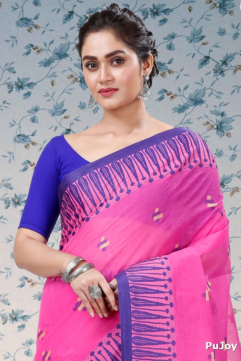Pink Pure Cotton Simar Tant Saree (1038)