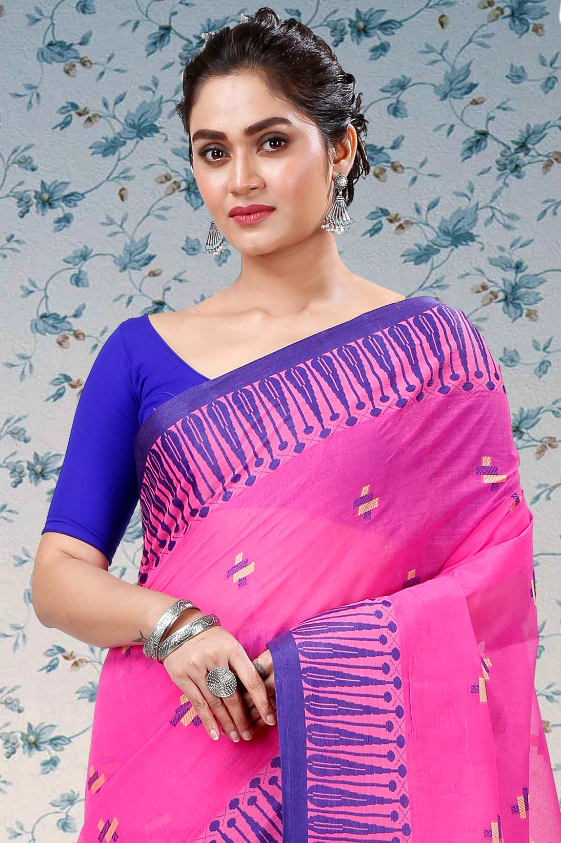 Pink Pure Cotton Simar Tant Saree (1038)
