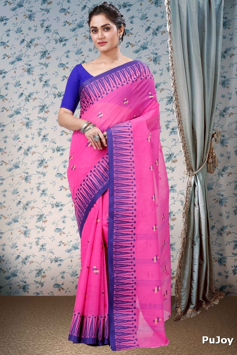 Pink Pure Cotton Simar Tant Saree (1038)