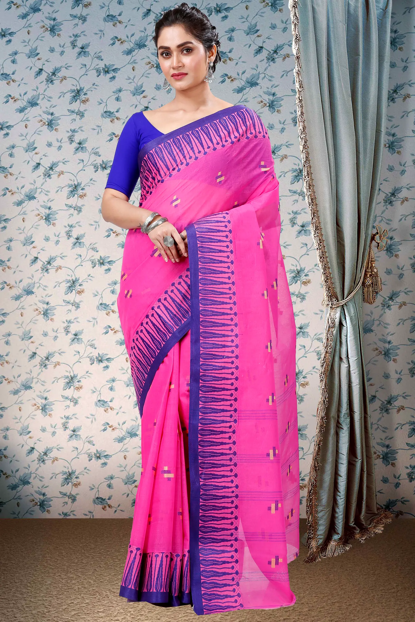 Pink Pure Cotton Simar Tant Saree (1038)