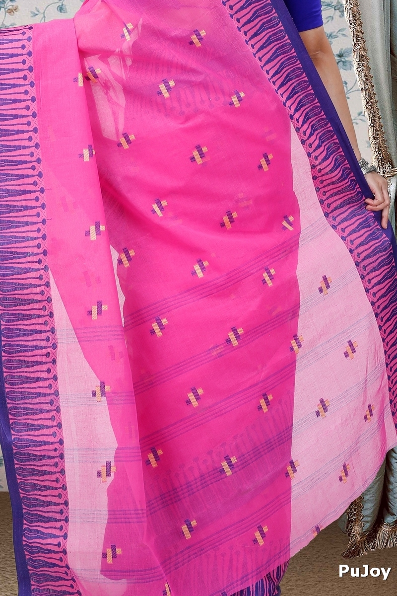 Pink Pure Cotton Simar Tant Saree (1038)