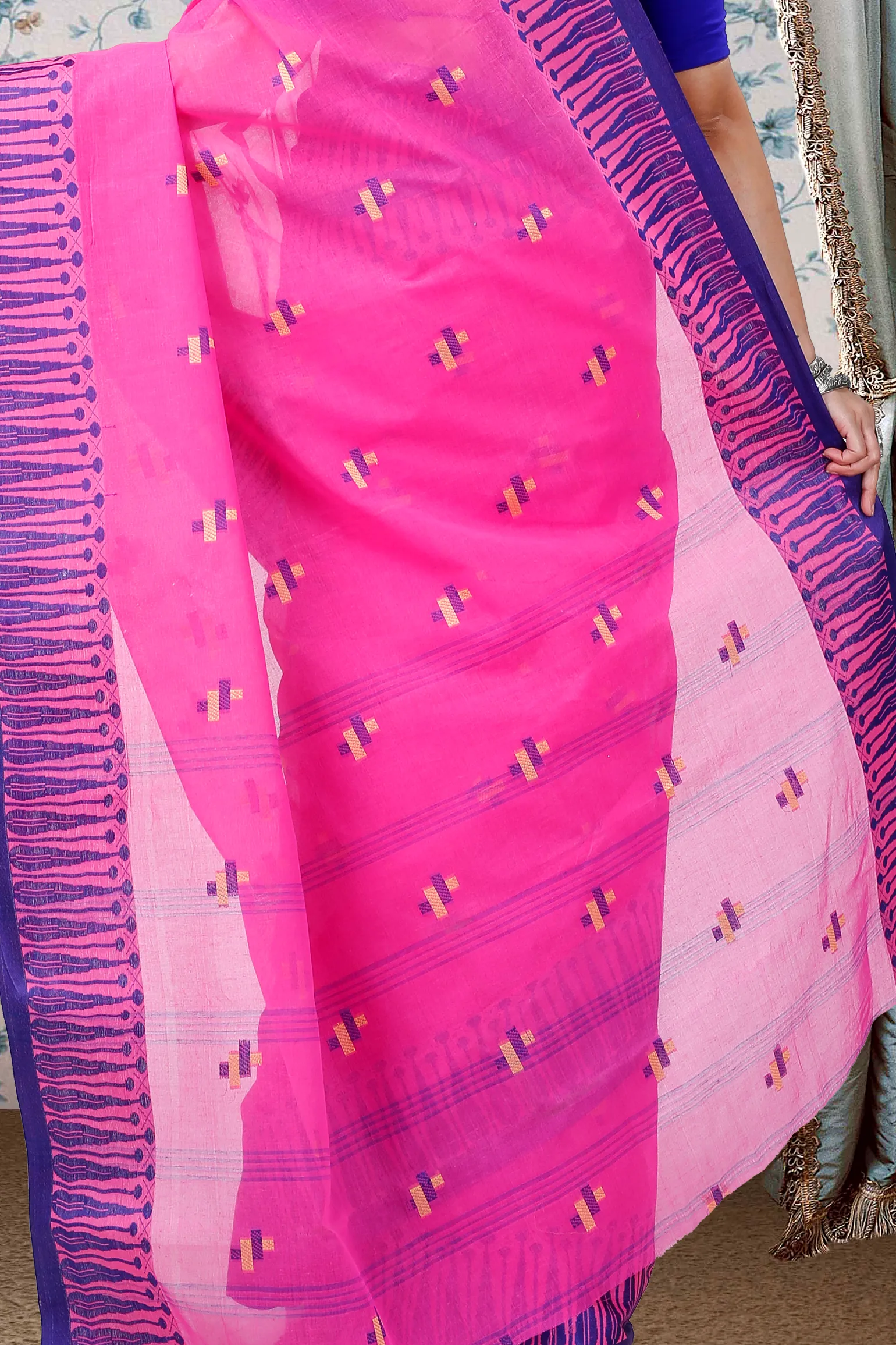 Pink Pure Cotton Simar Tant Saree (1038)