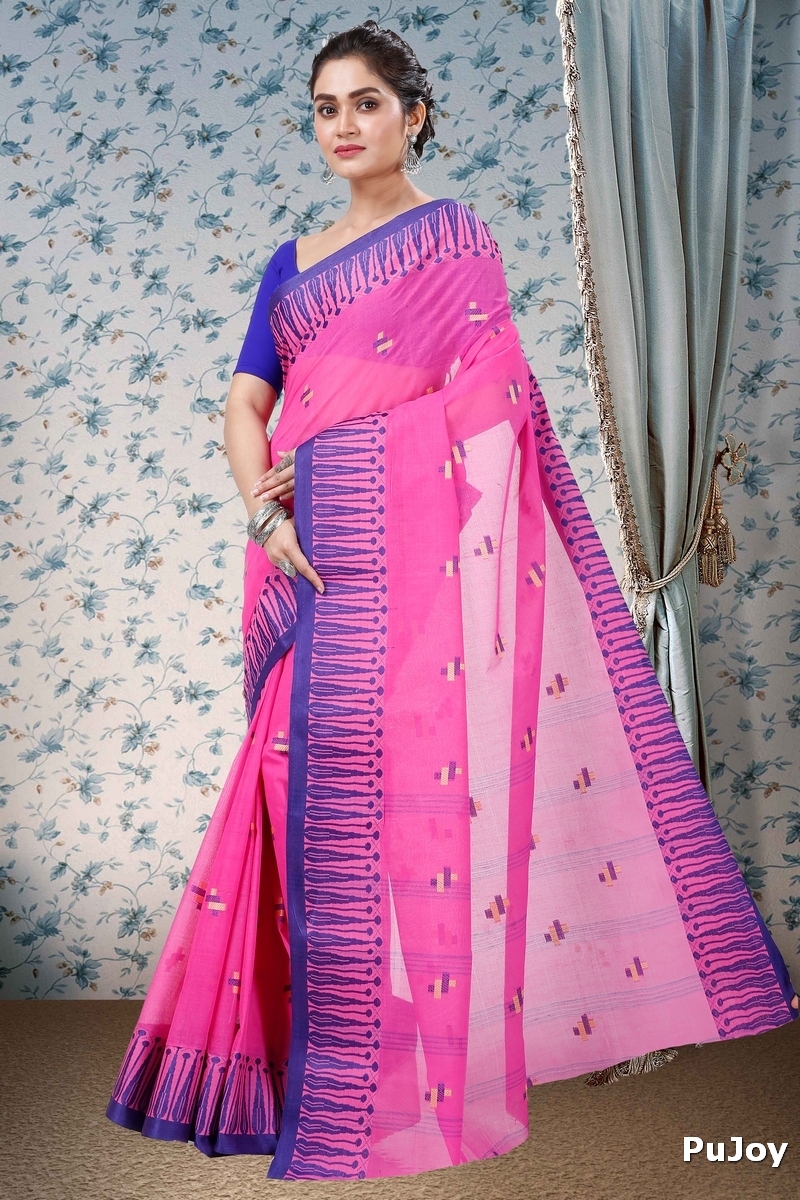Pink Pure Cotton Simar Tant Saree (1038)
