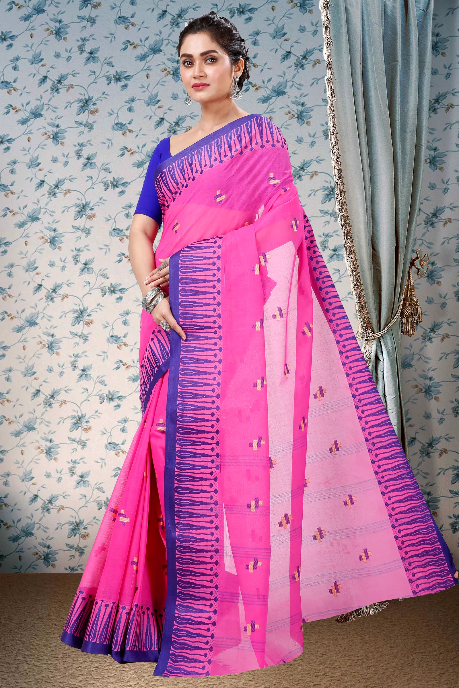 Pink Pure Cotton Simar Tant Saree (1038)