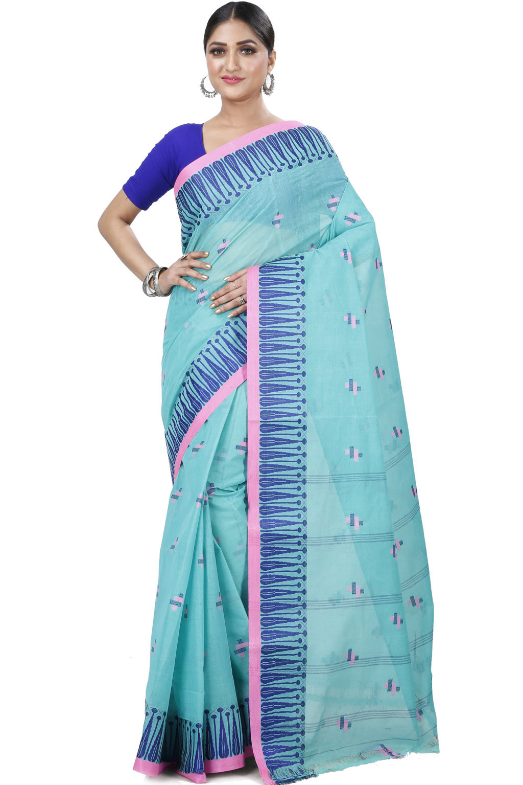 See Green Pure Cotton Simar Tant Saree (1039)