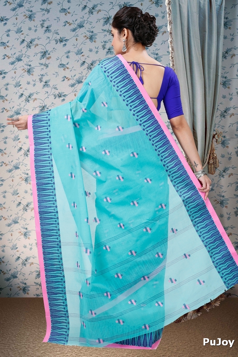 See Green Pure Cotton Simar Tant Saree (1039)