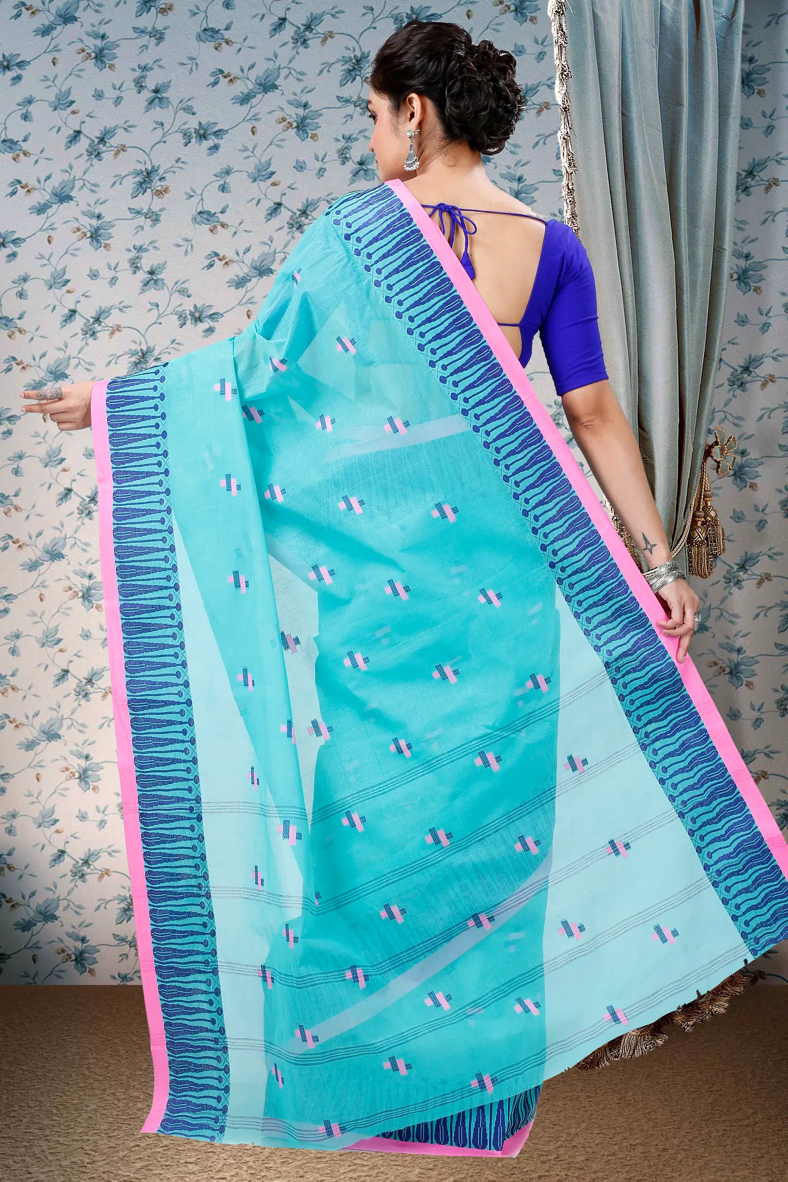 See Green Pure Cotton Simar Tant Saree (1039)