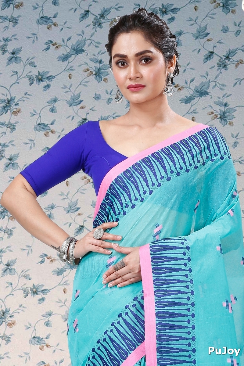 See Green Pure Cotton Simar Tant Saree (1039)