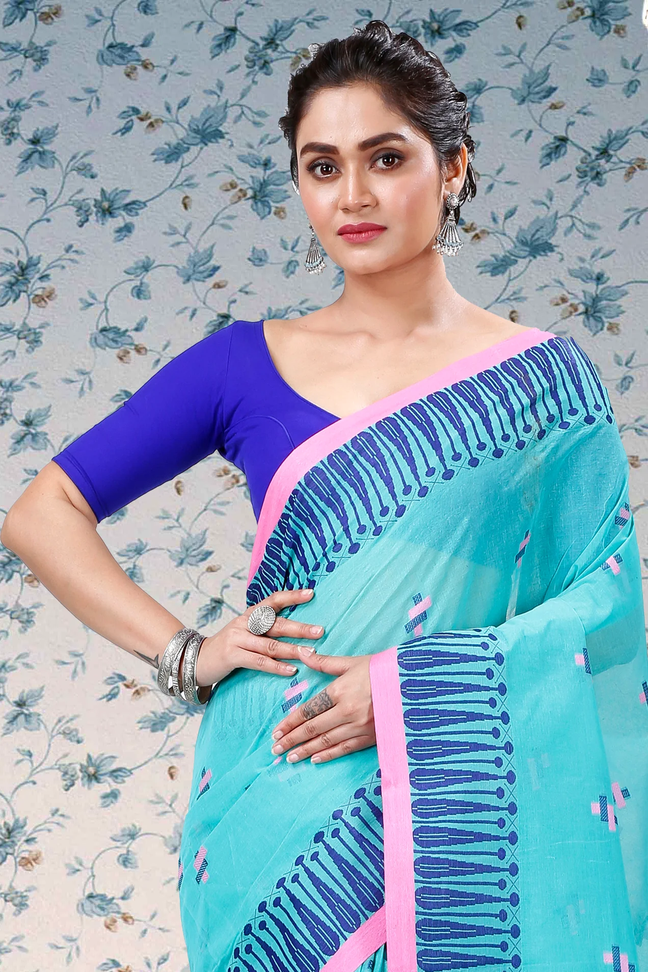 See Green Pure Cotton Simar Tant Saree (1039)