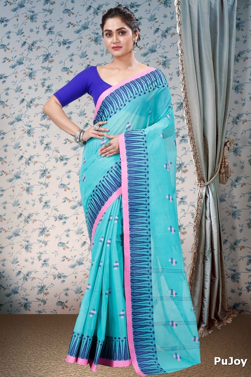 See Green Pure Cotton Simar Tant Saree (1039)