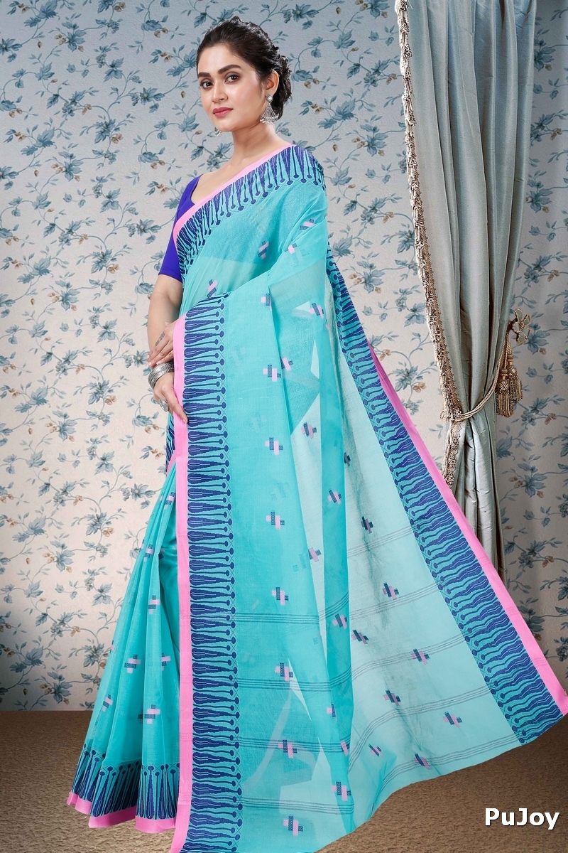 See Green Pure Cotton Simar Tant Saree (1039)