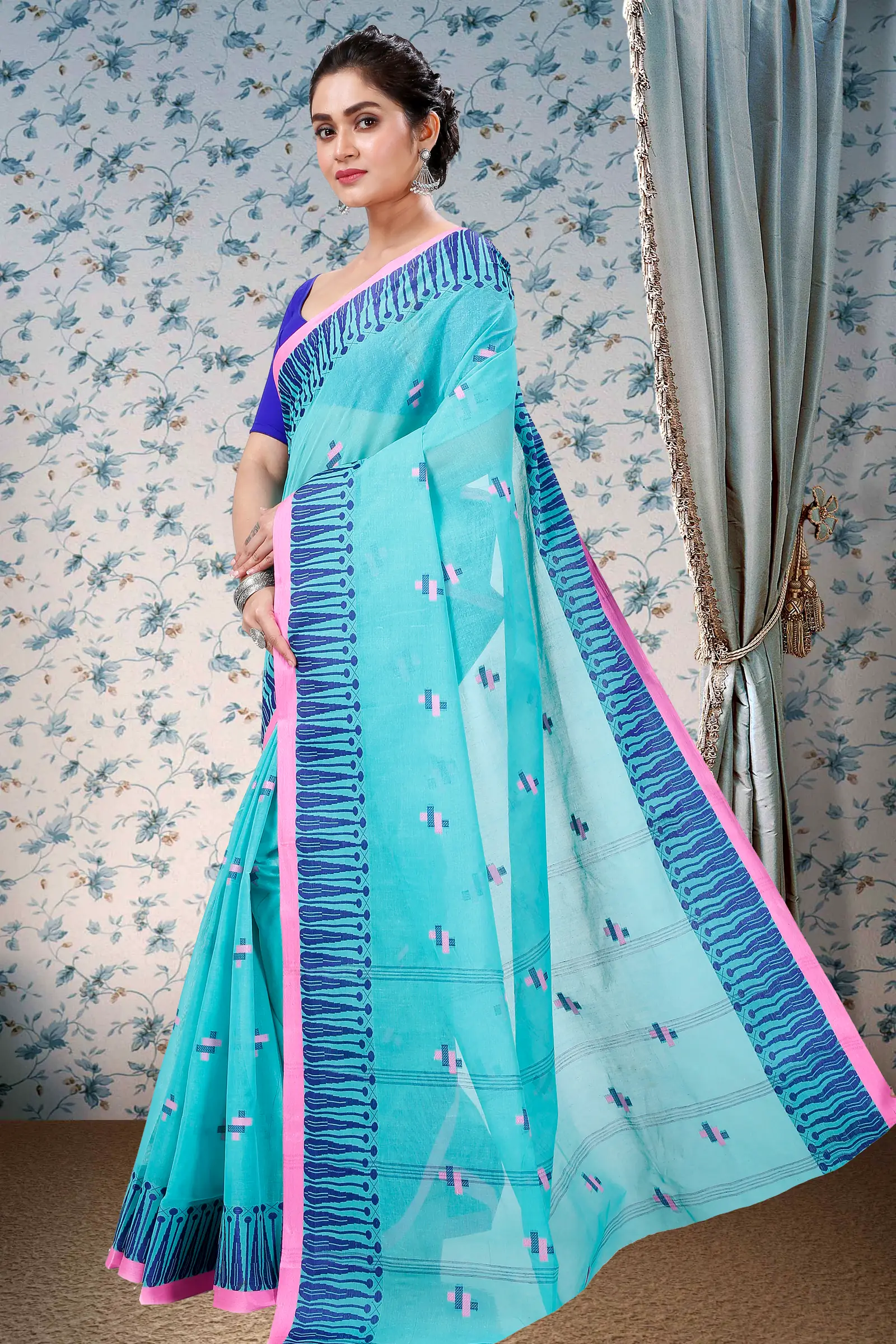 See Green Pure Cotton Simar Tant Saree (1039)