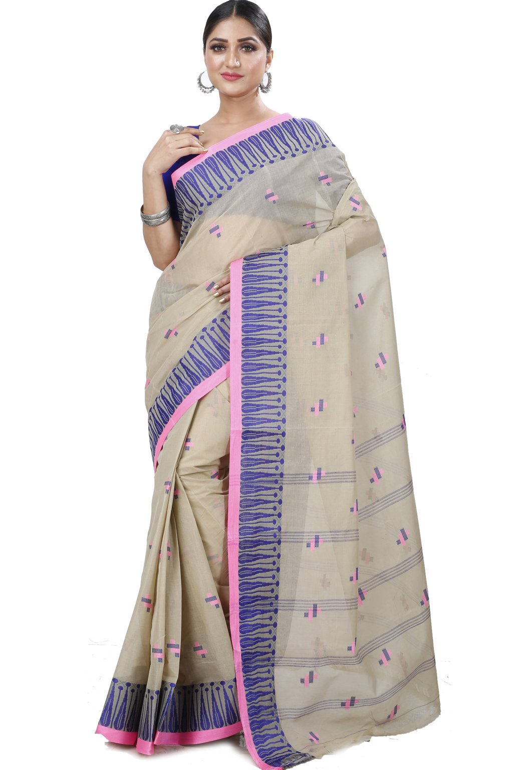 Grey Pure Cotton Simar Tant Saree (1040)
