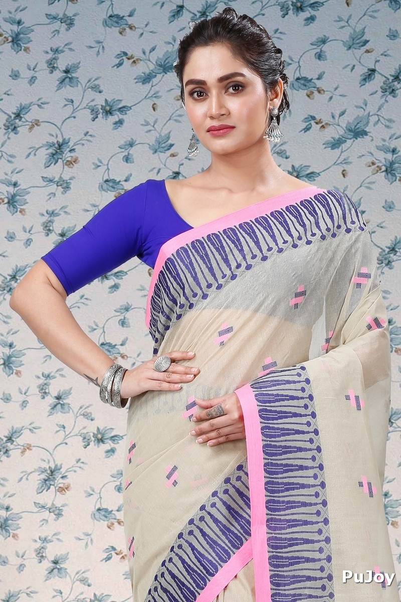 Grey Pure Cotton Simar Tant Saree (1040)