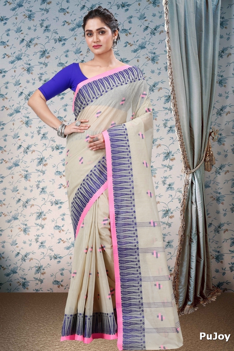 Grey Pure Cotton Simar Tant Saree (1040)