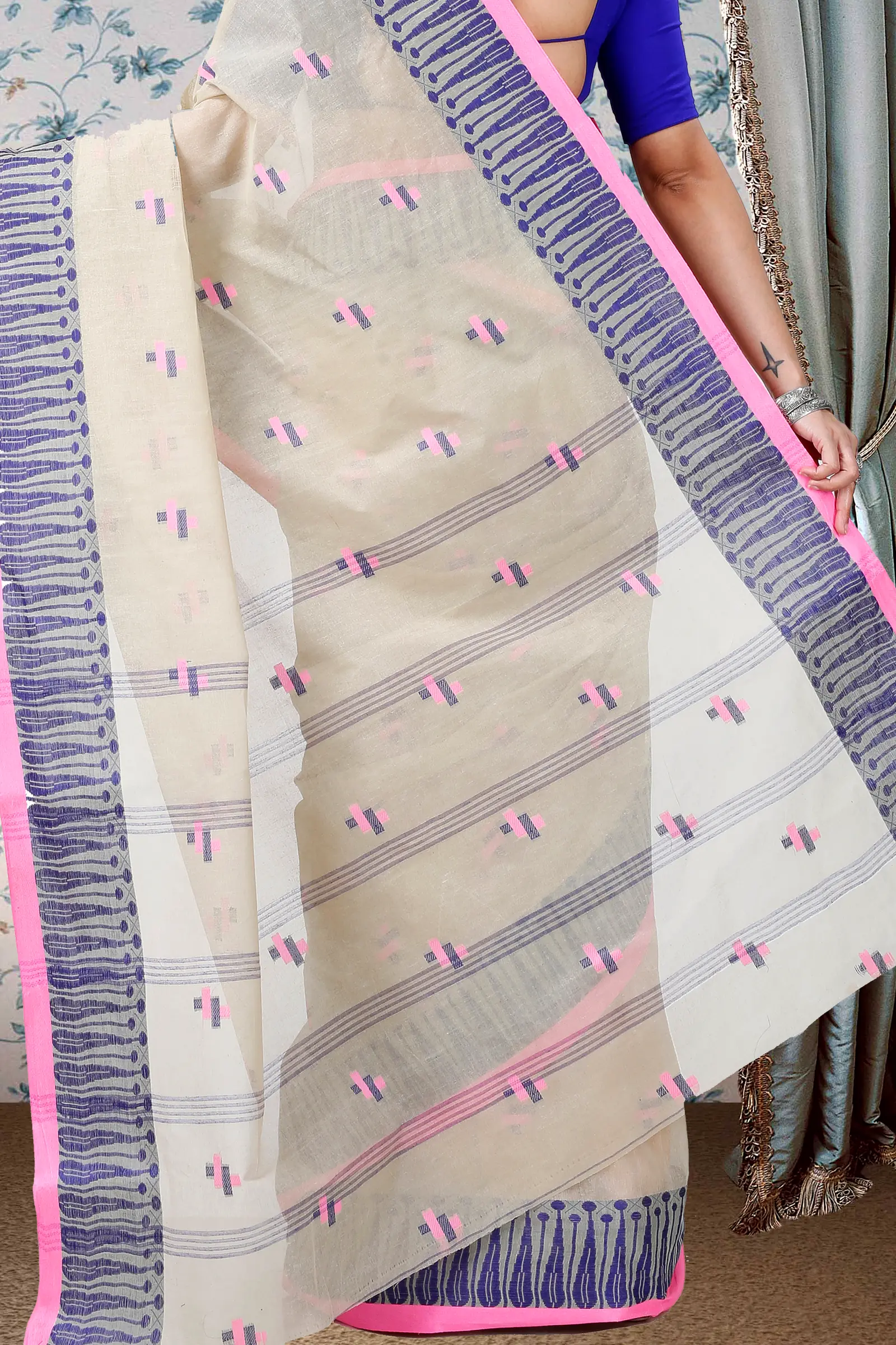 Grey Pure Cotton Simar Tant Saree (1040)