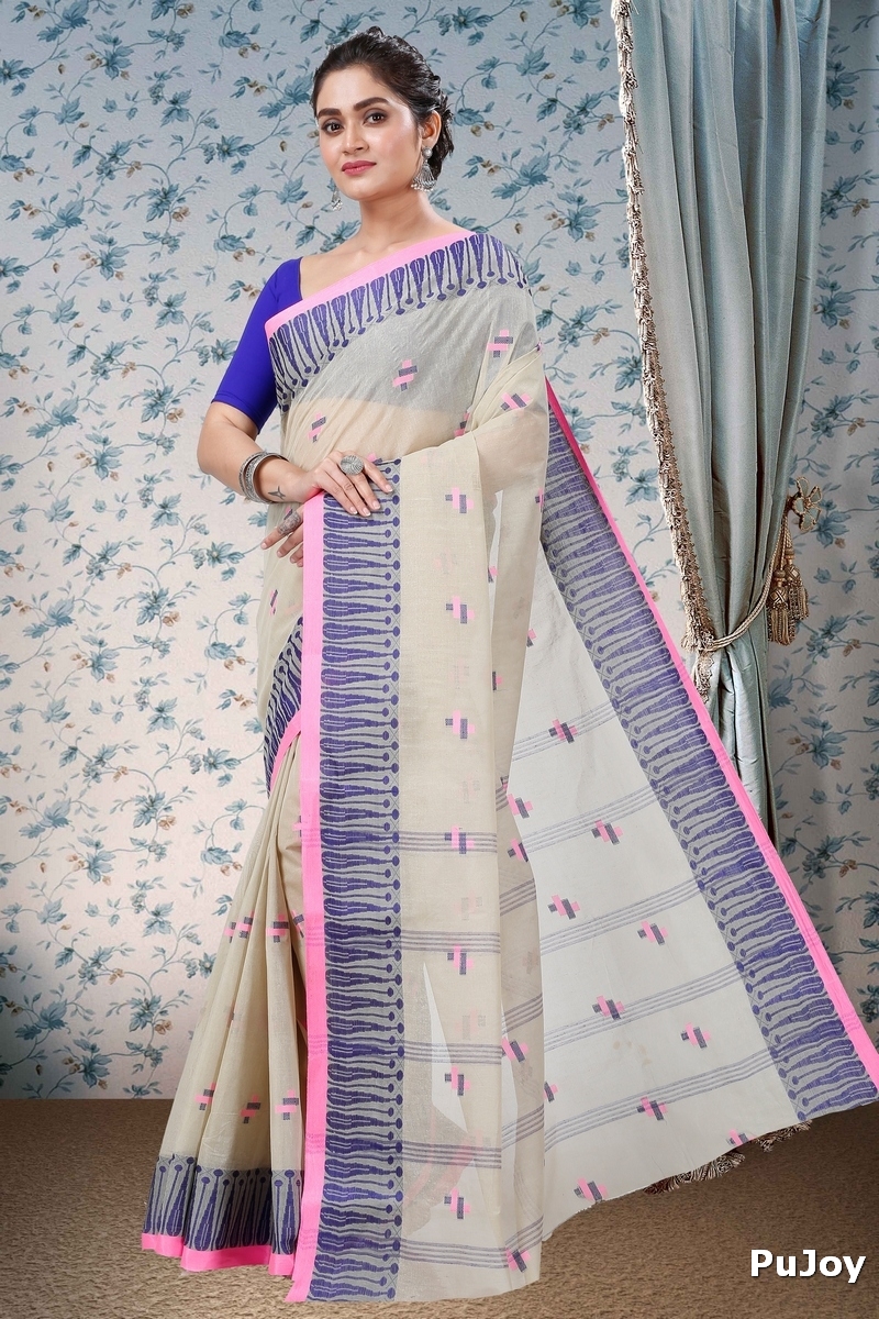 Grey Pure Cotton Simar Tant Saree (1040)
