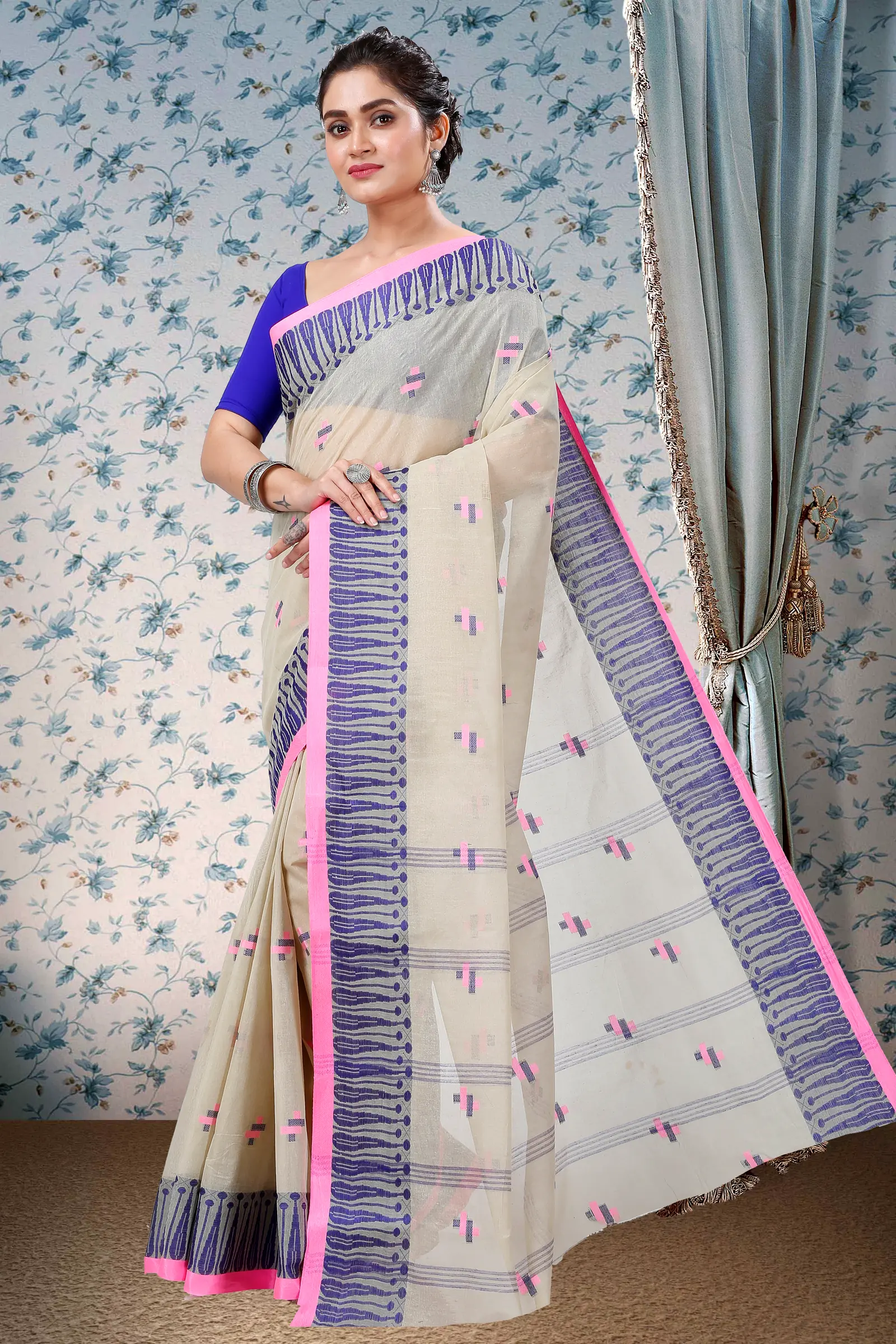 Grey Pure Cotton Simar Tant Saree (1040)