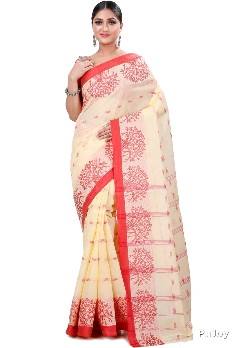Cream Pure Cotton Somaya Tant Saree (1041)