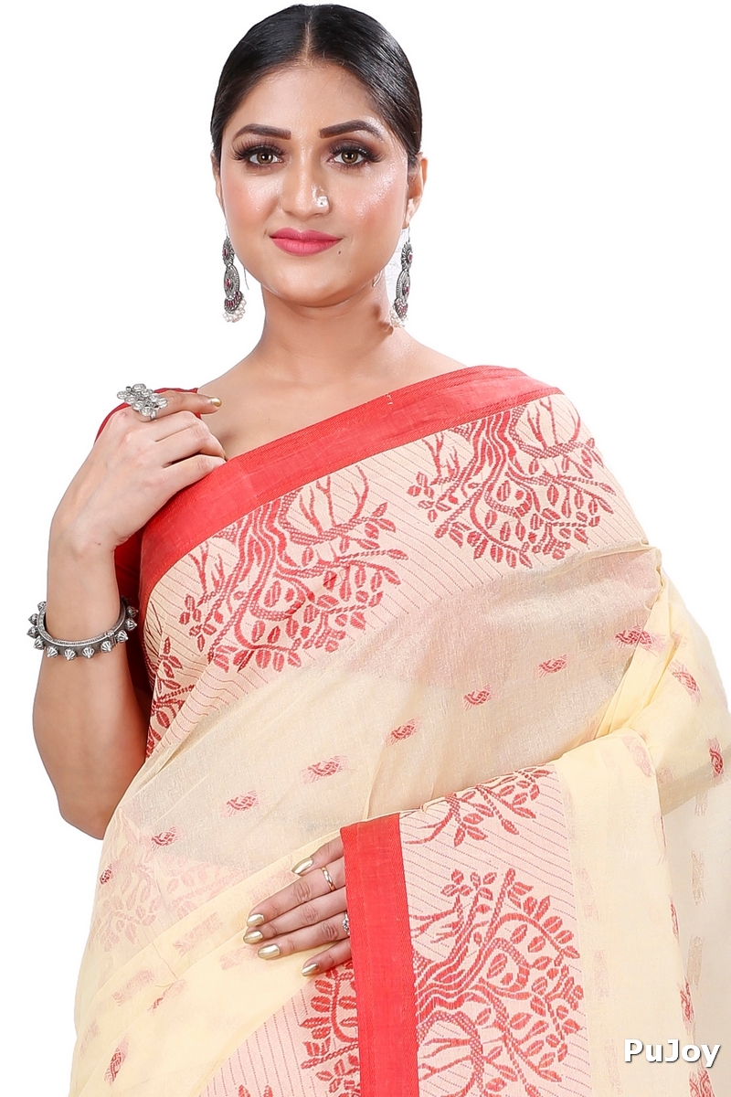 Cream Pure Cotton Somaya Tant Saree (1041)