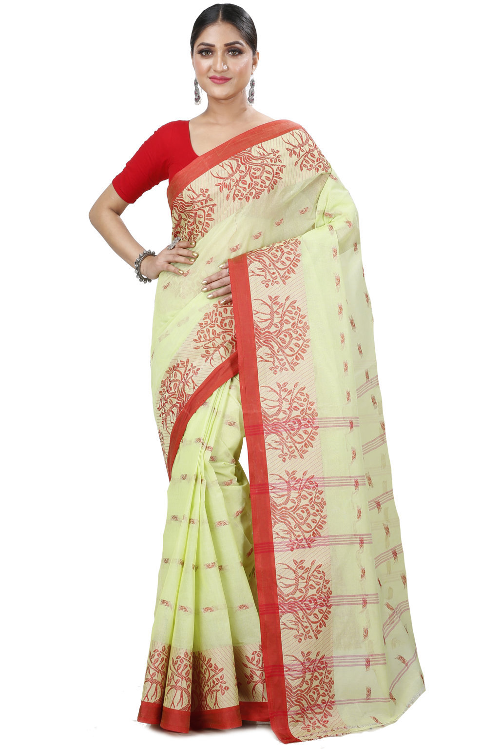 Olive Green Pure Cotton Somaya Tant Saree (1042)