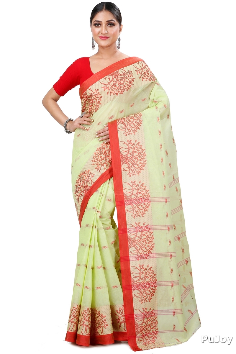 Olive Green Pure Cotton Somaya Tant Saree (1042)