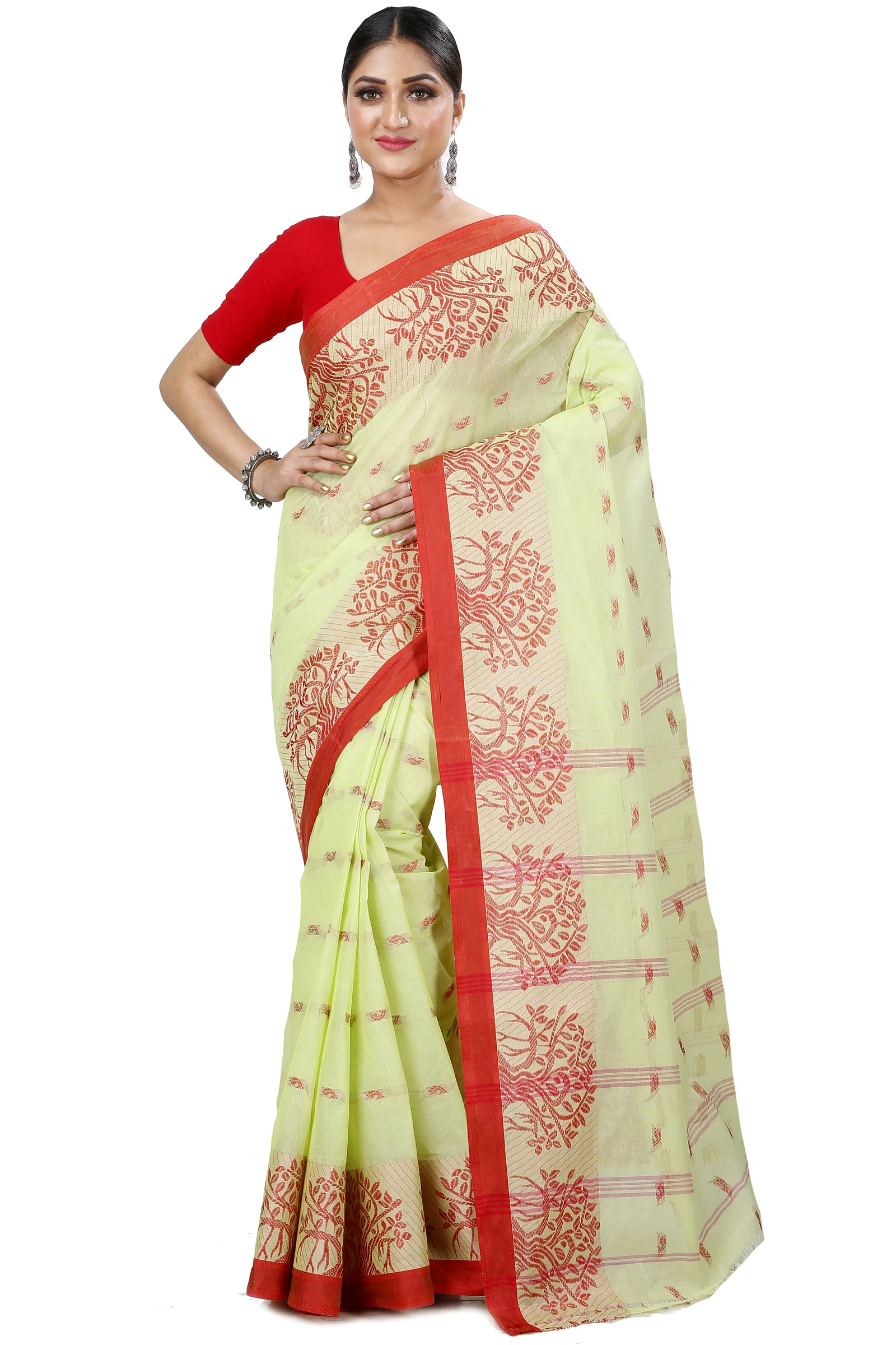 Olive Green Pure Cotton Somaya Tant Saree (1042)