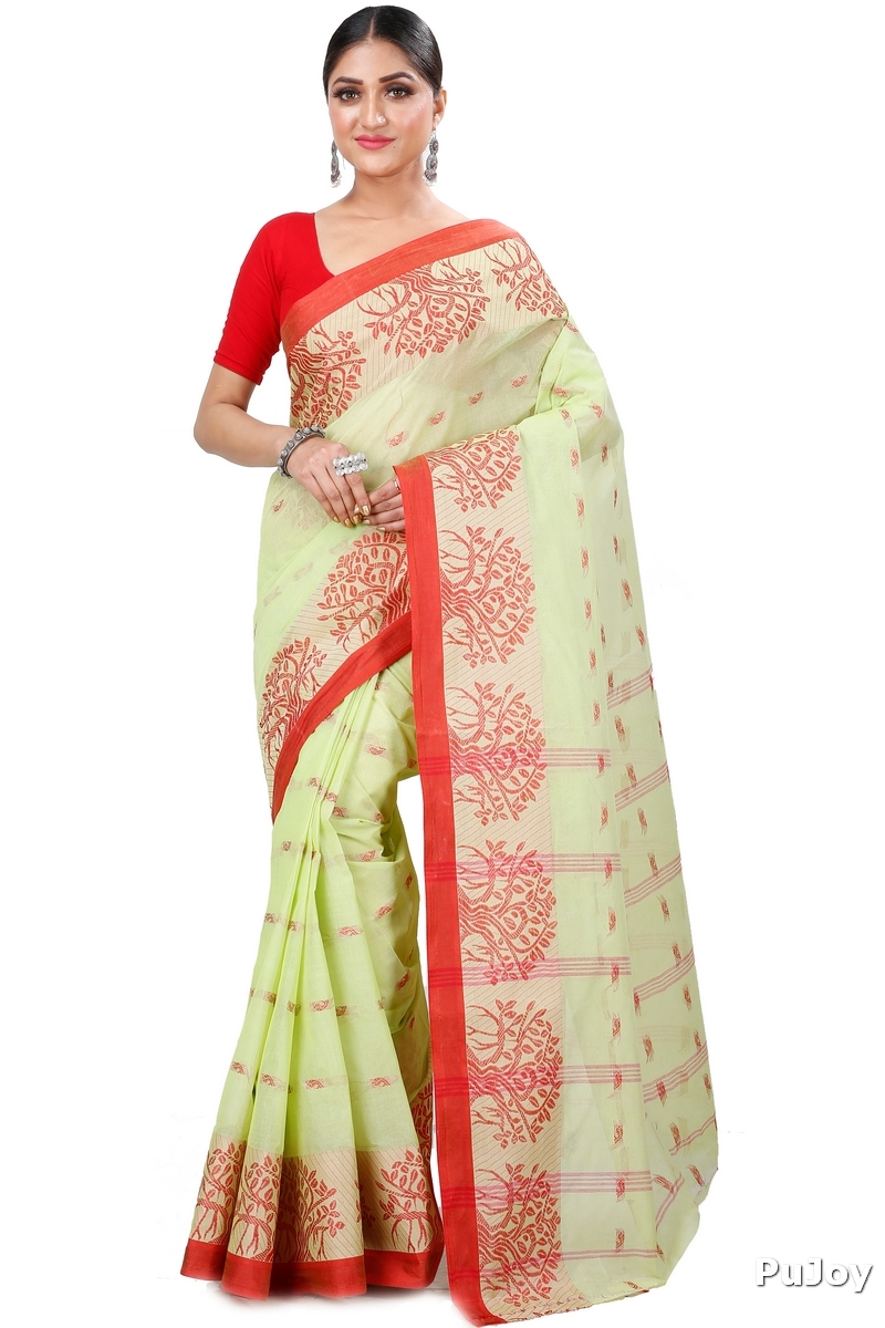 Olive Green Pure Cotton Somaya Tant Saree (1042)