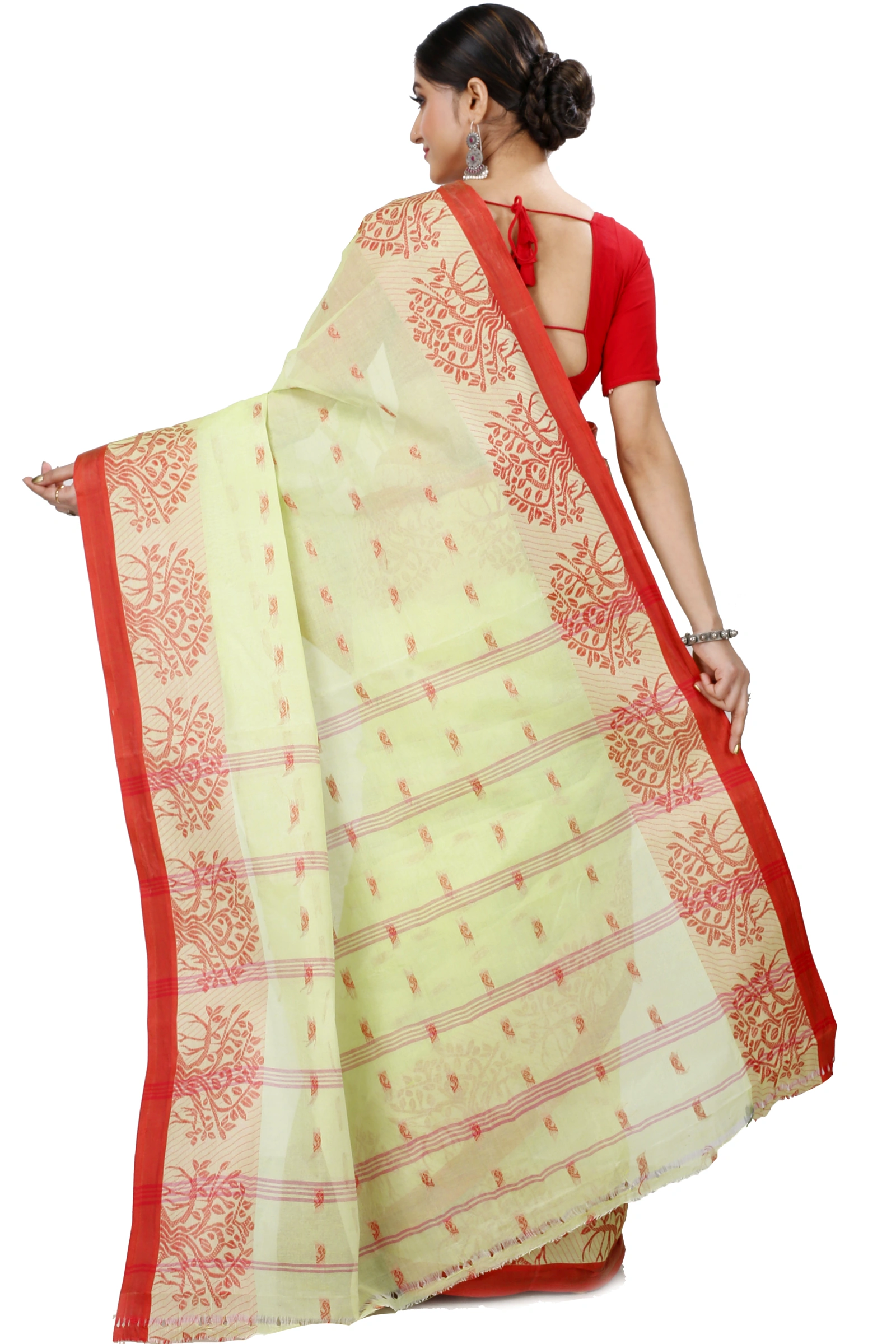 Olive Green Pure Cotton Somaya Tant Saree (1042)