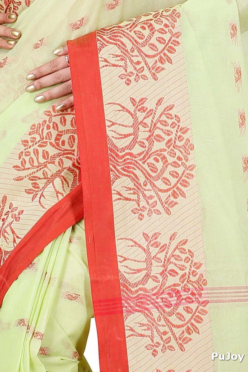 Olive Green Pure Cotton Somaya Tant Saree (1042)