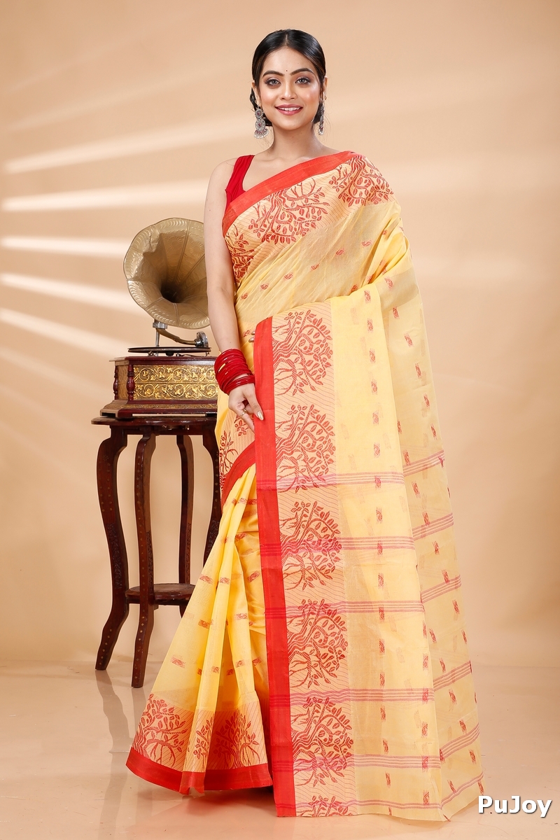 Light Yellow Pure Cotton Somaya Tant Saree (1043)