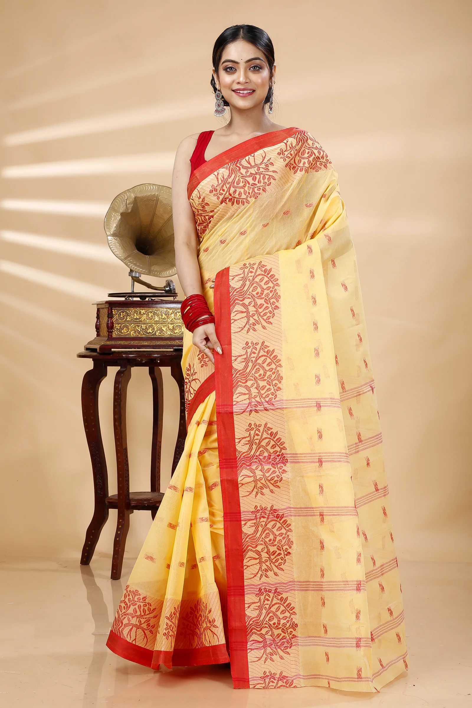 Light Yellow Pure Cotton Somaya Tant Saree (1043)