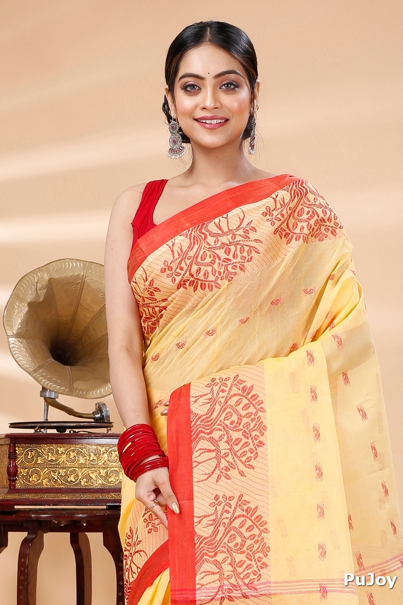 Light Yellow Pure Cotton Somaya Tant Saree (1043)