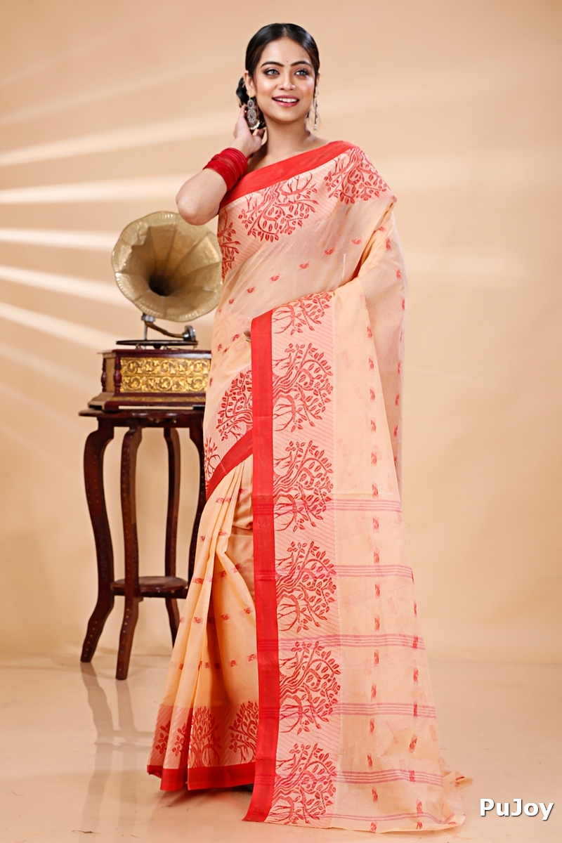 Off-White Pure Cotton Somaya Tant Saree (1044)