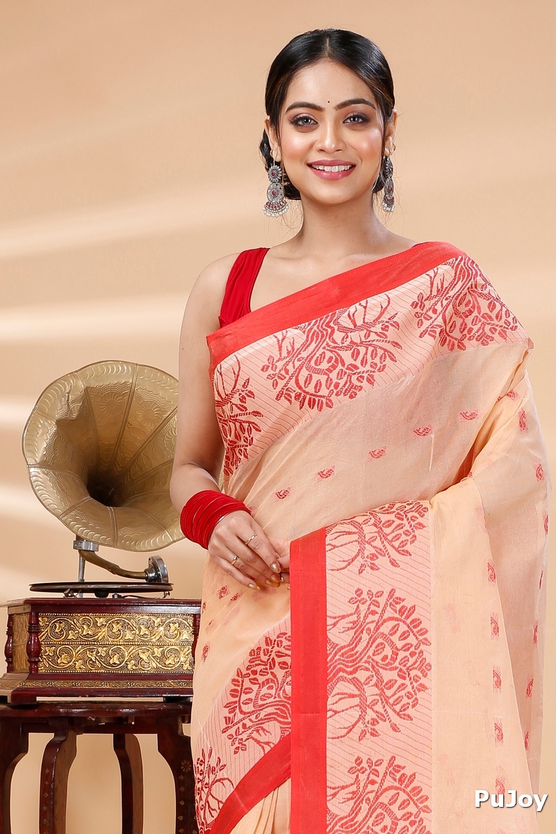 Off-White Pure Cotton Somaya Tant Saree (1044)